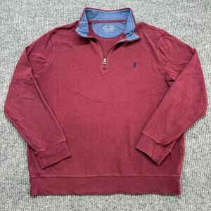Polo Ralph Lauren Mens L Red Quarter Zip Sweater Pony Logo‎ Pullover